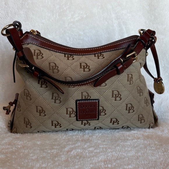 Dooney & Bourke Handbags - Dooney & Bourke Signature DB Monogram East West Slouch Bag | Leather Trim